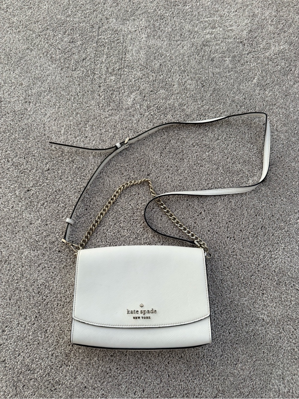 Kate Spade Carson Convertible Crossbody T348 White Leather Purse Gold Chain